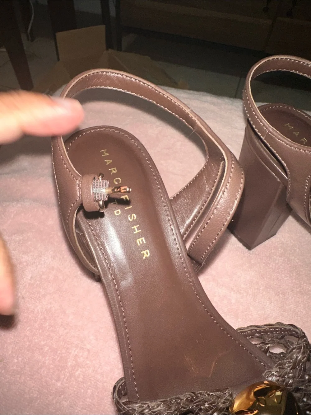 Marc Fisher Dark Brown Braided Platform Sandals with Gold Accent